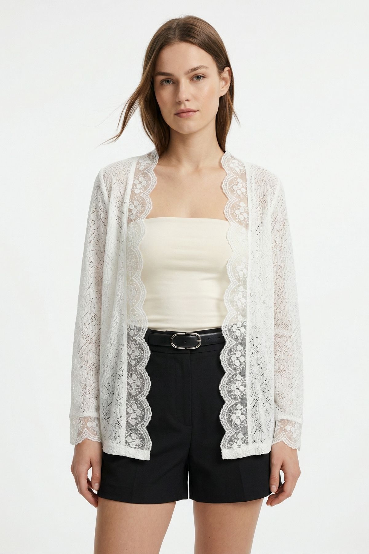 Ekru Dantelli Hırka 3099 - RAYS