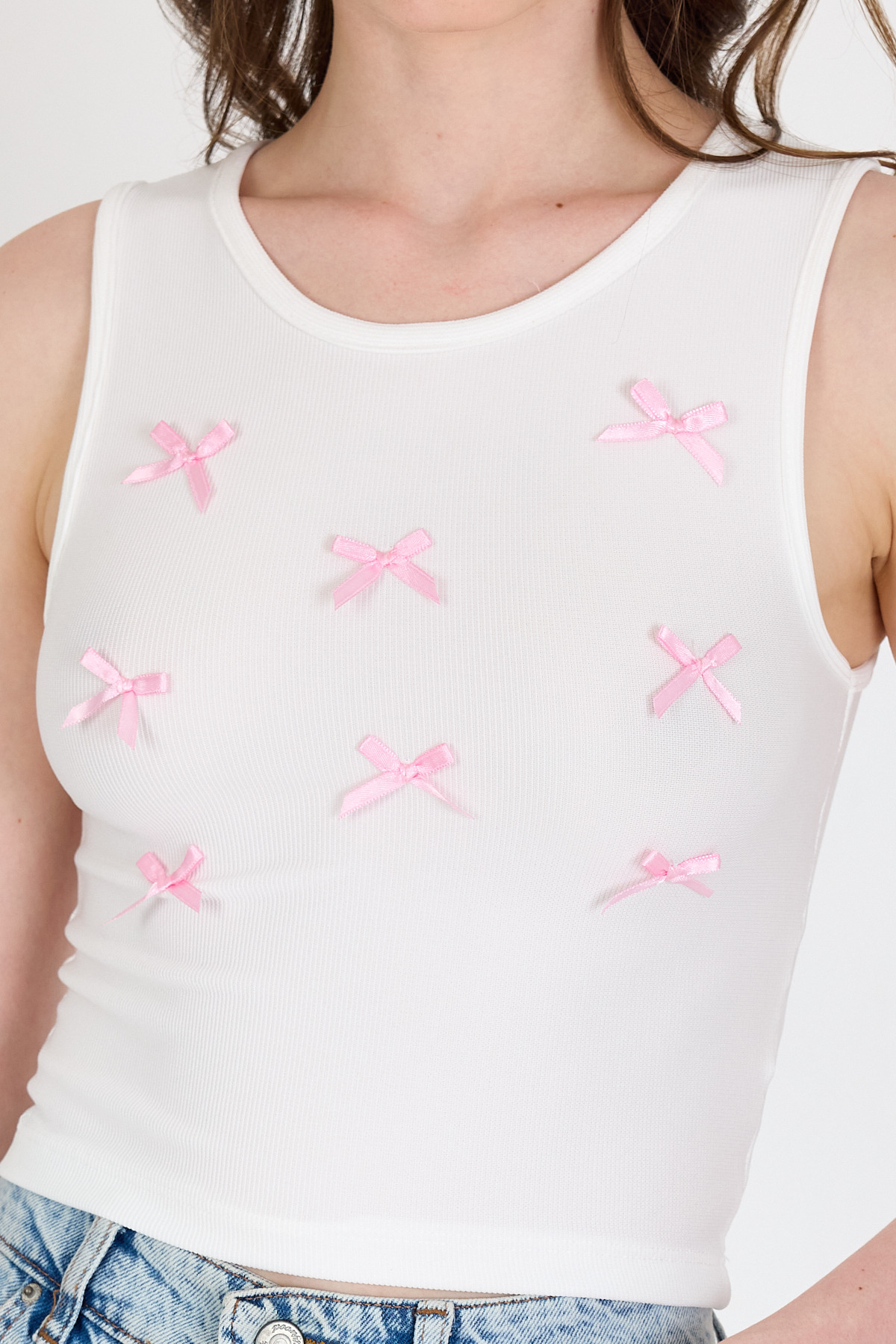 Ekru Fiyonk İşlemeli Crop Örme Atlet 0849 - 4