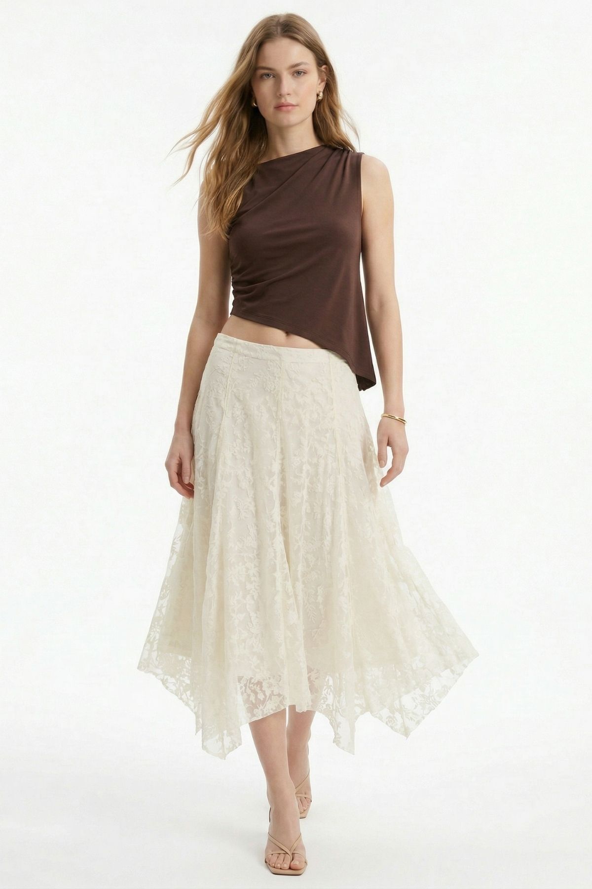 Ekru Flok Desen Etek 8455A - 3