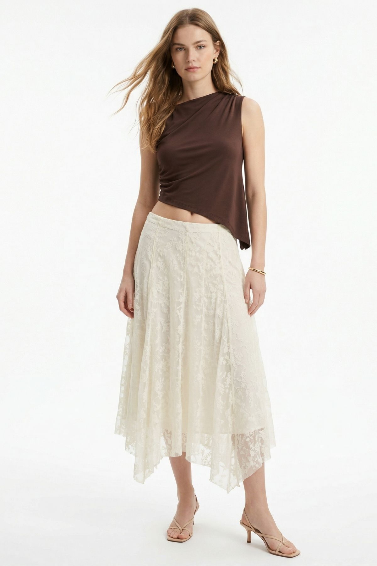 Ekru Flok Desen Etek 8455A - RAYS