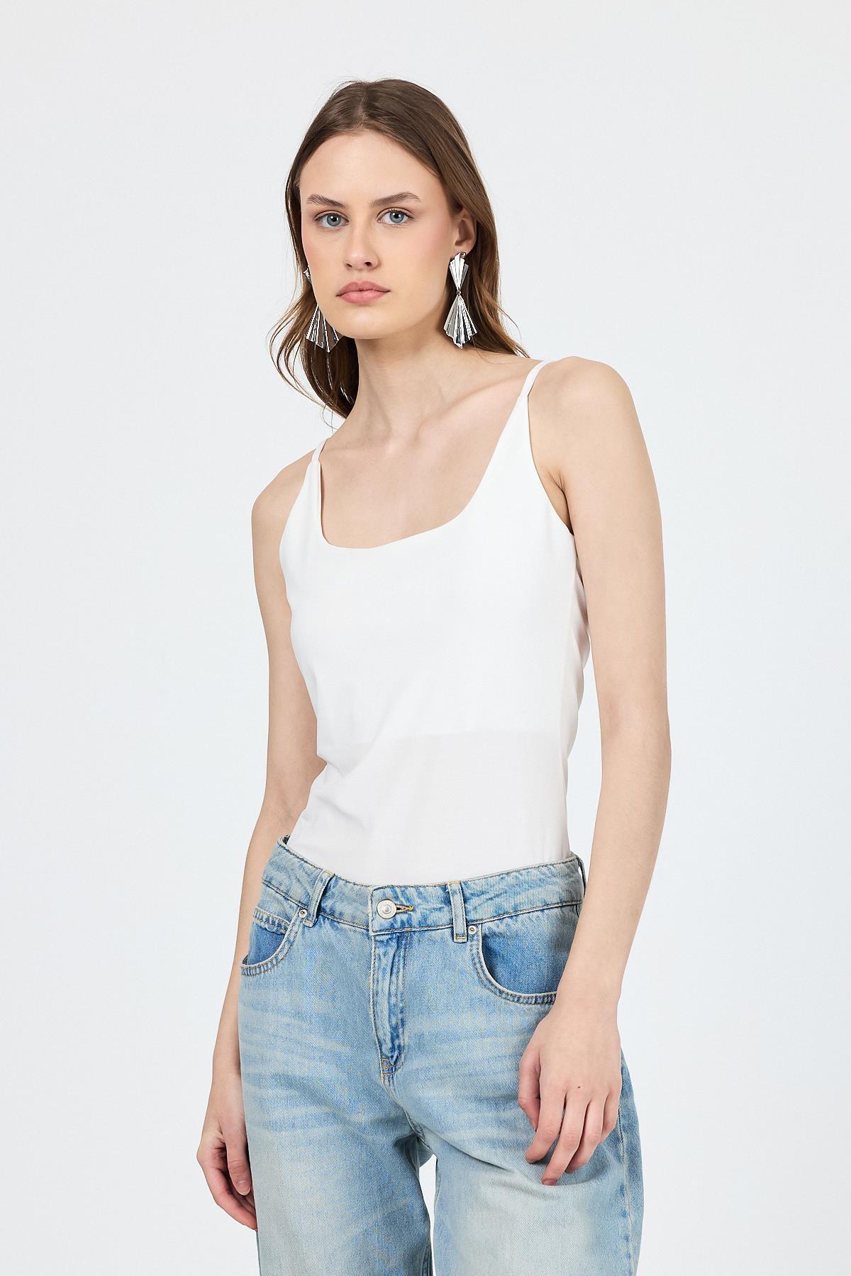 Ekru İnce Askılı Çıtçıtlı BodySuit 13255 - 7