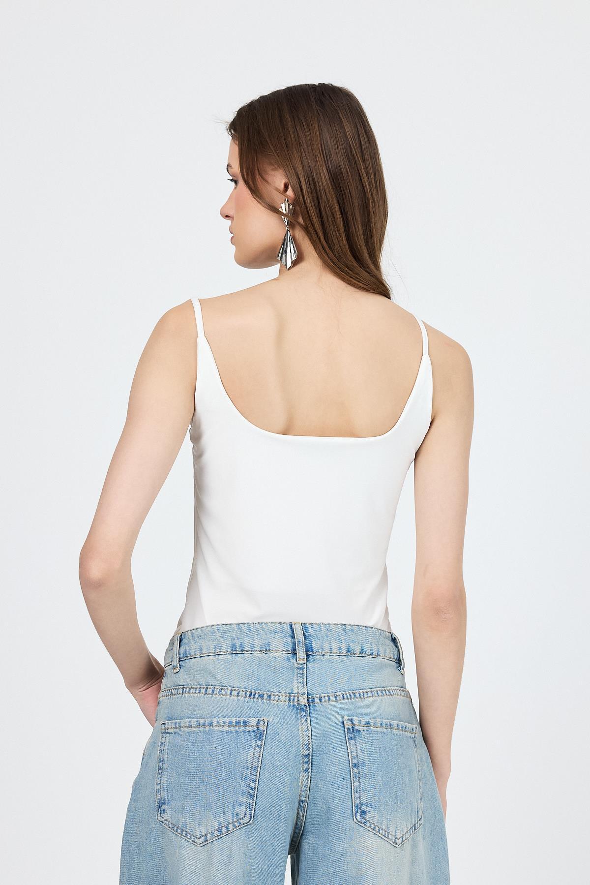 Ekru İnce Askılı Çıtçıtlı BodySuit 13255 - 5