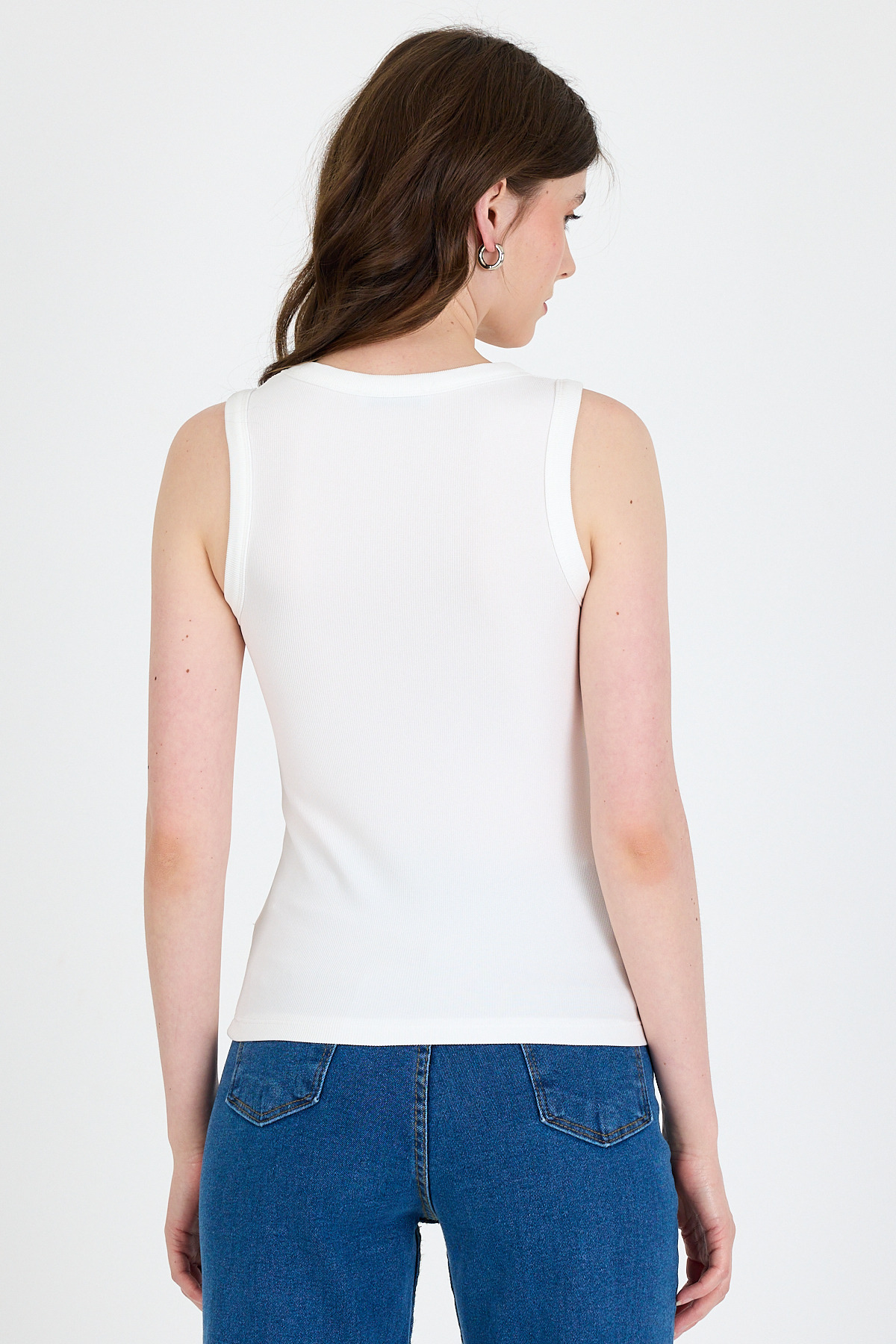 Ekru İnci Taş Detaylı Halter Yaka Ribanalı Atlet 0649 - 5