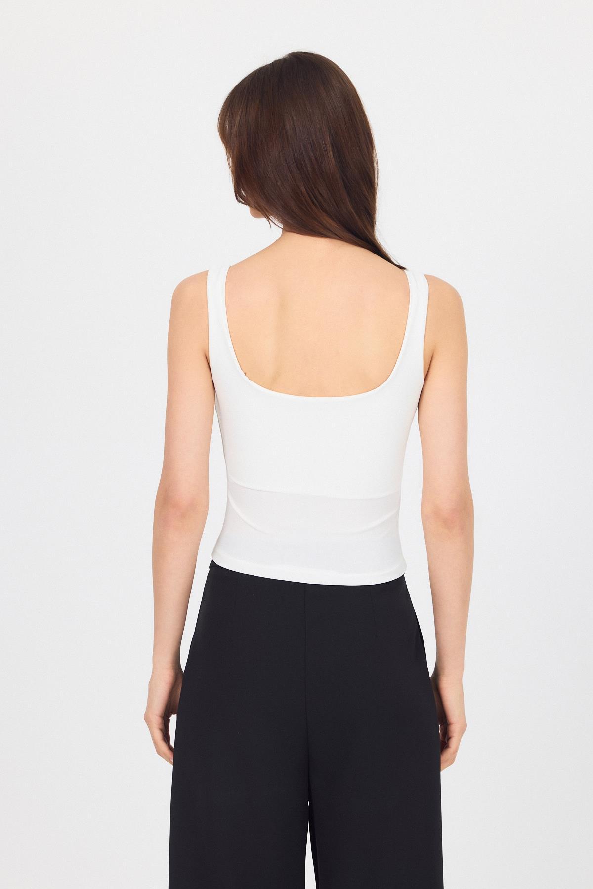 Ekru Kalın Askılı V Yaka Bluz 13293 - 5