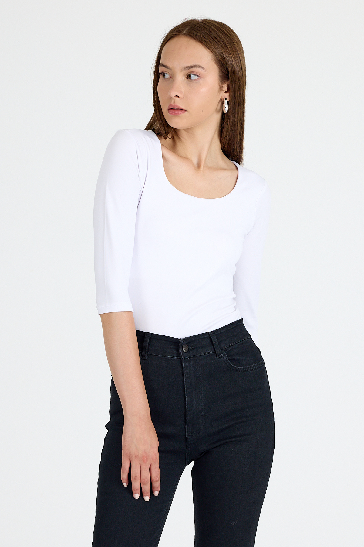 Ekru Kare Yaka Örme Body 9193M - 4