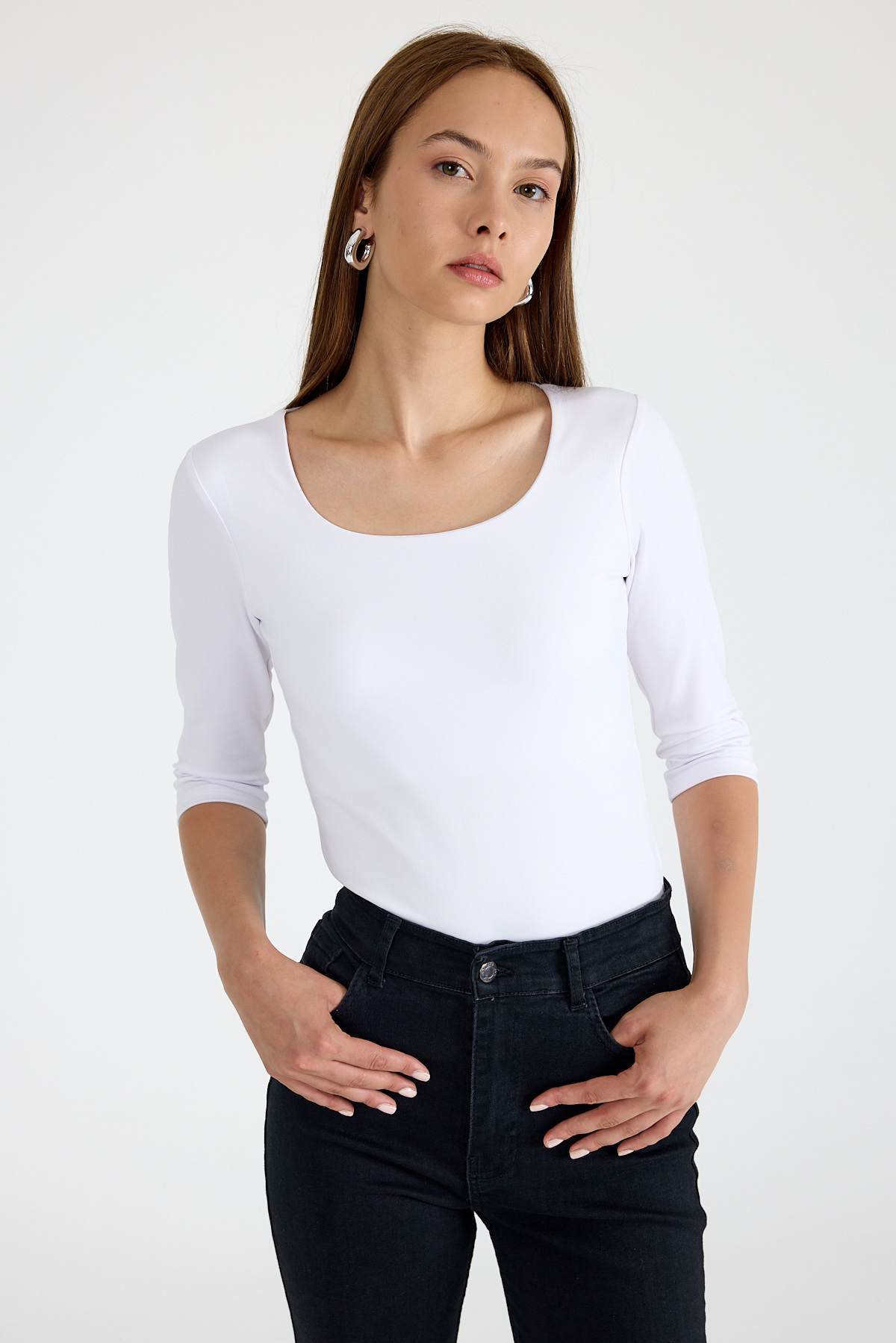 Ekru Kare Yaka Örme Body 9193M - 6