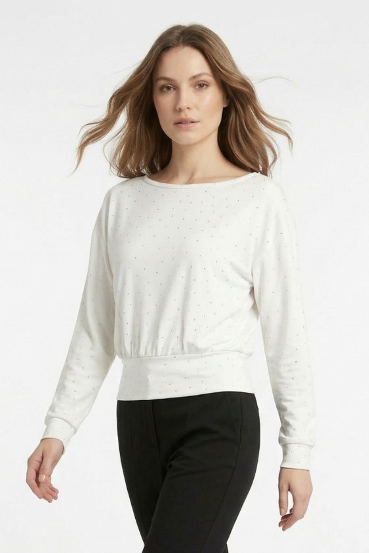 Ekru Kayık Yaka Taş Detaylı Bluz 8364 - RAYS