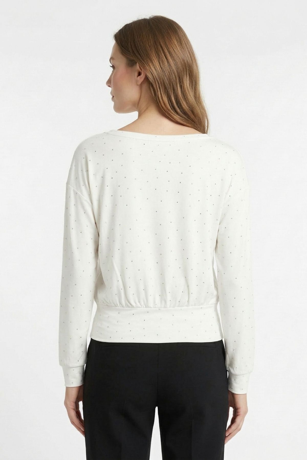 Ekru Kayık Yaka Taş Detaylı Bluz 8364 - RAYS