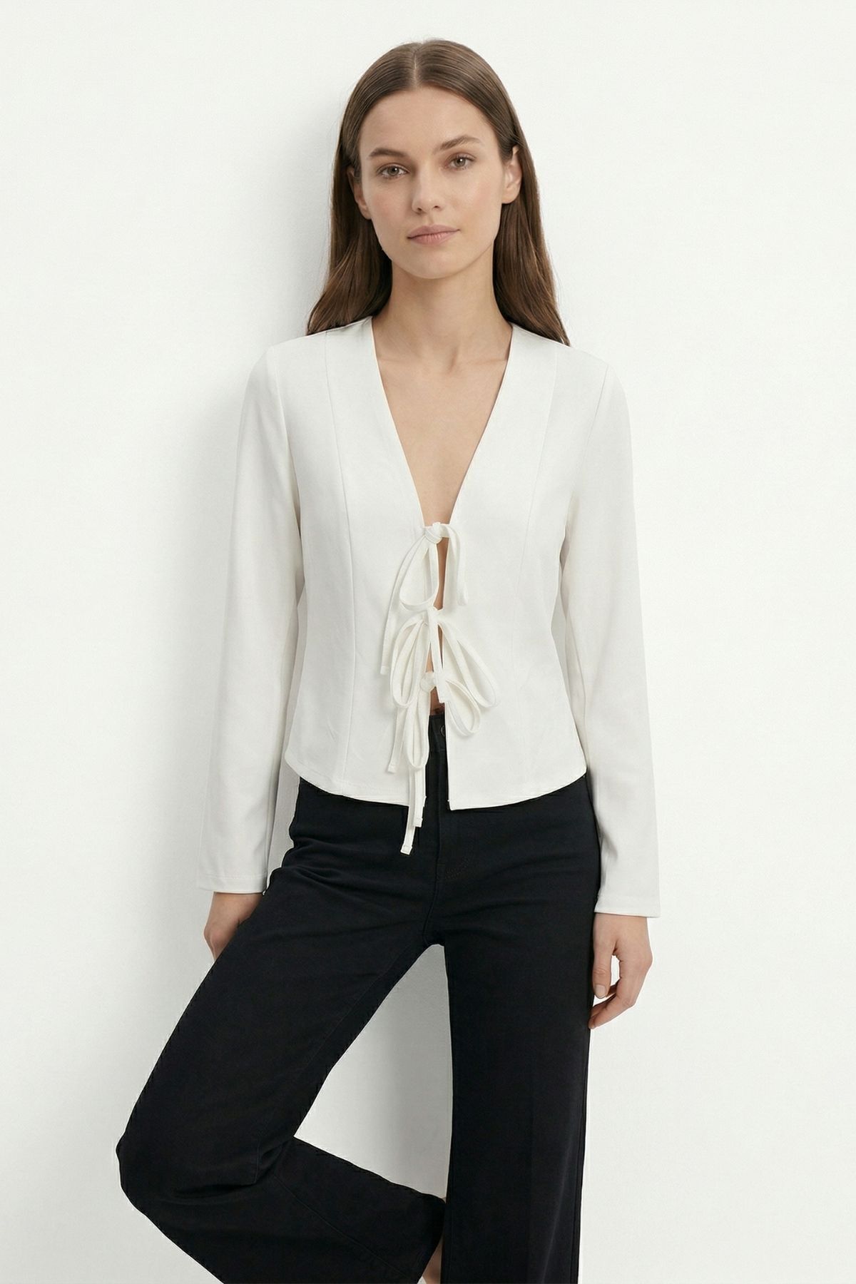 Ekru Pileli Bağlamalı Hırka 8142 