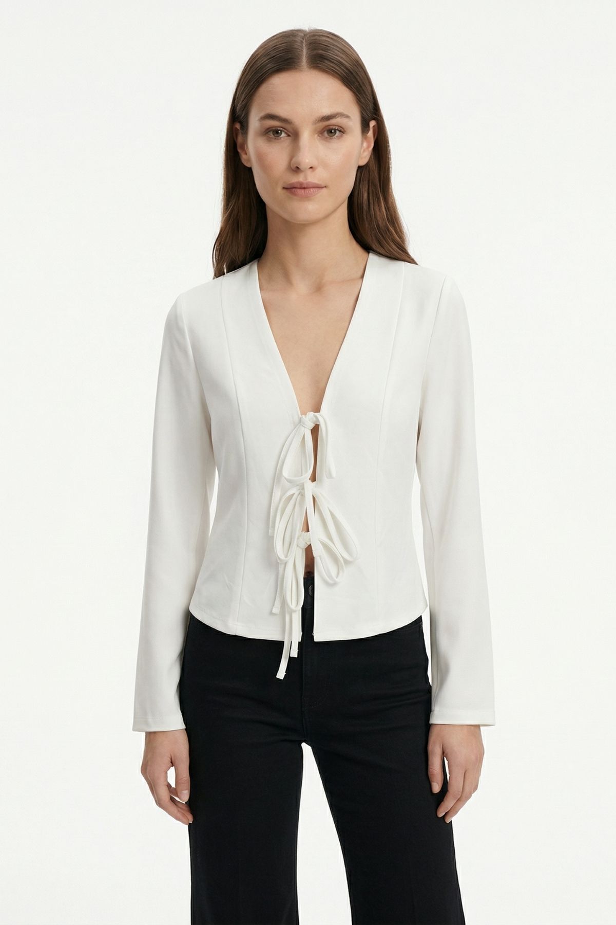 Ekru Pileli Bağlamalı Hırka 8142 - 2