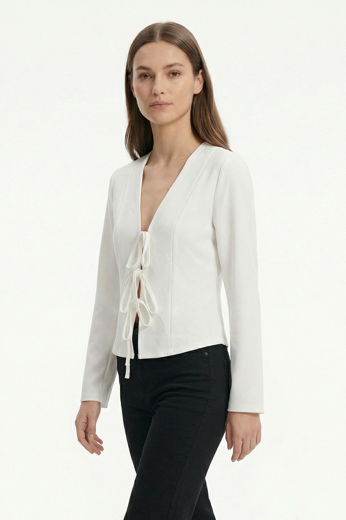 Ekru Pileli Bağlamalı Hırka 8142 - 3