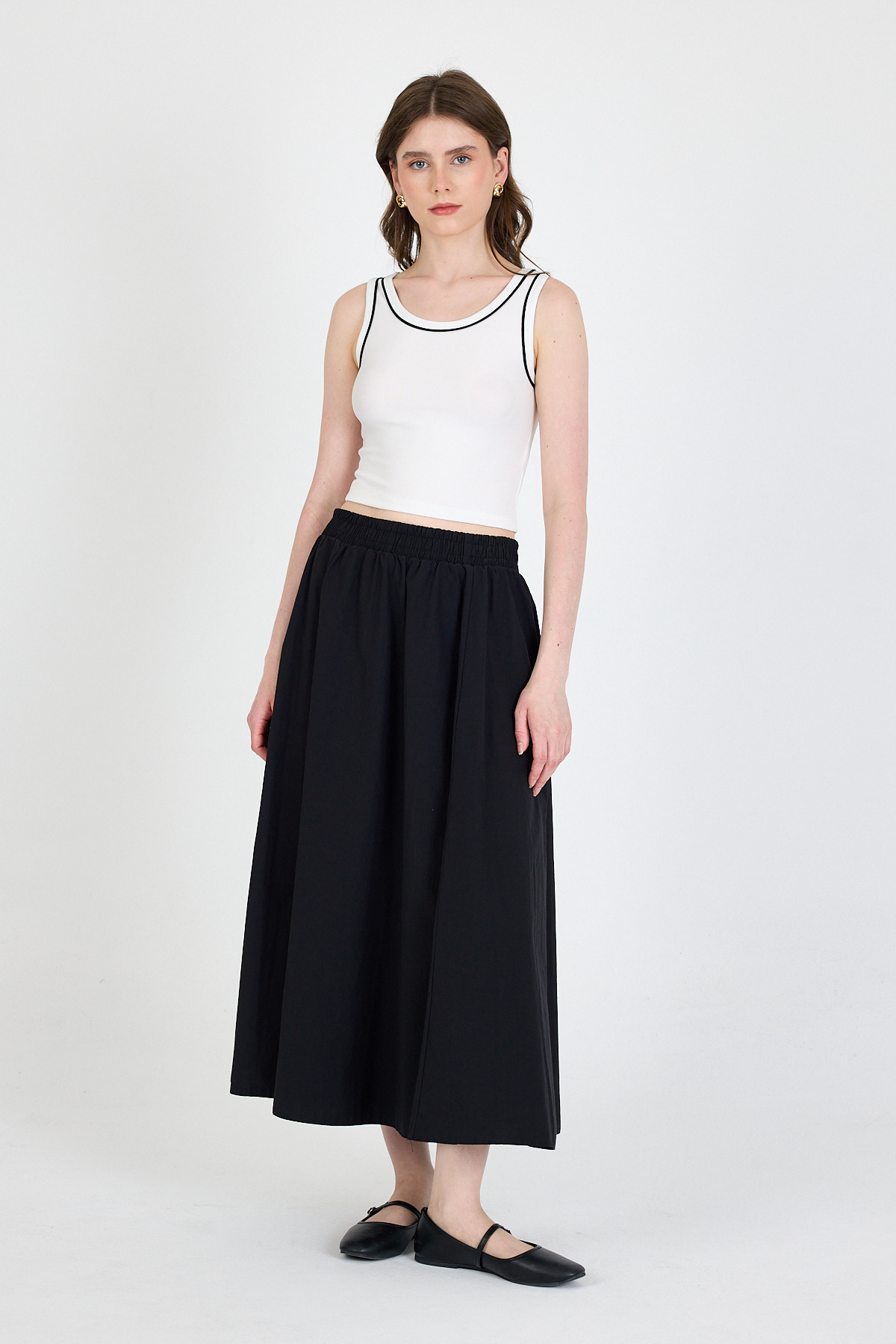 Ekru Şerit Detaylı Örme Crop Atlet 1049 - 3