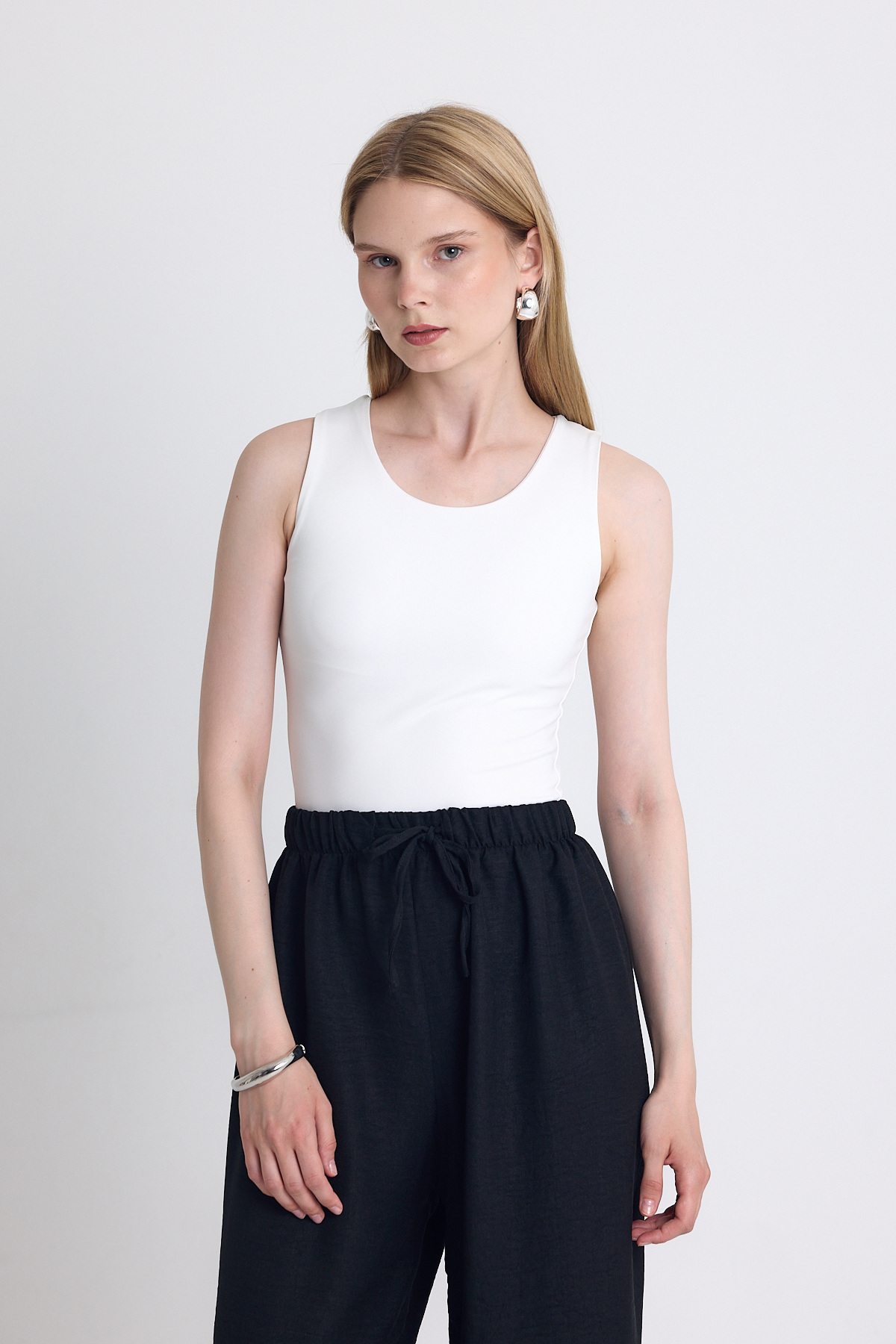Ekru Slim Fit Kolsuz Basic Atlet 9194M - 1
