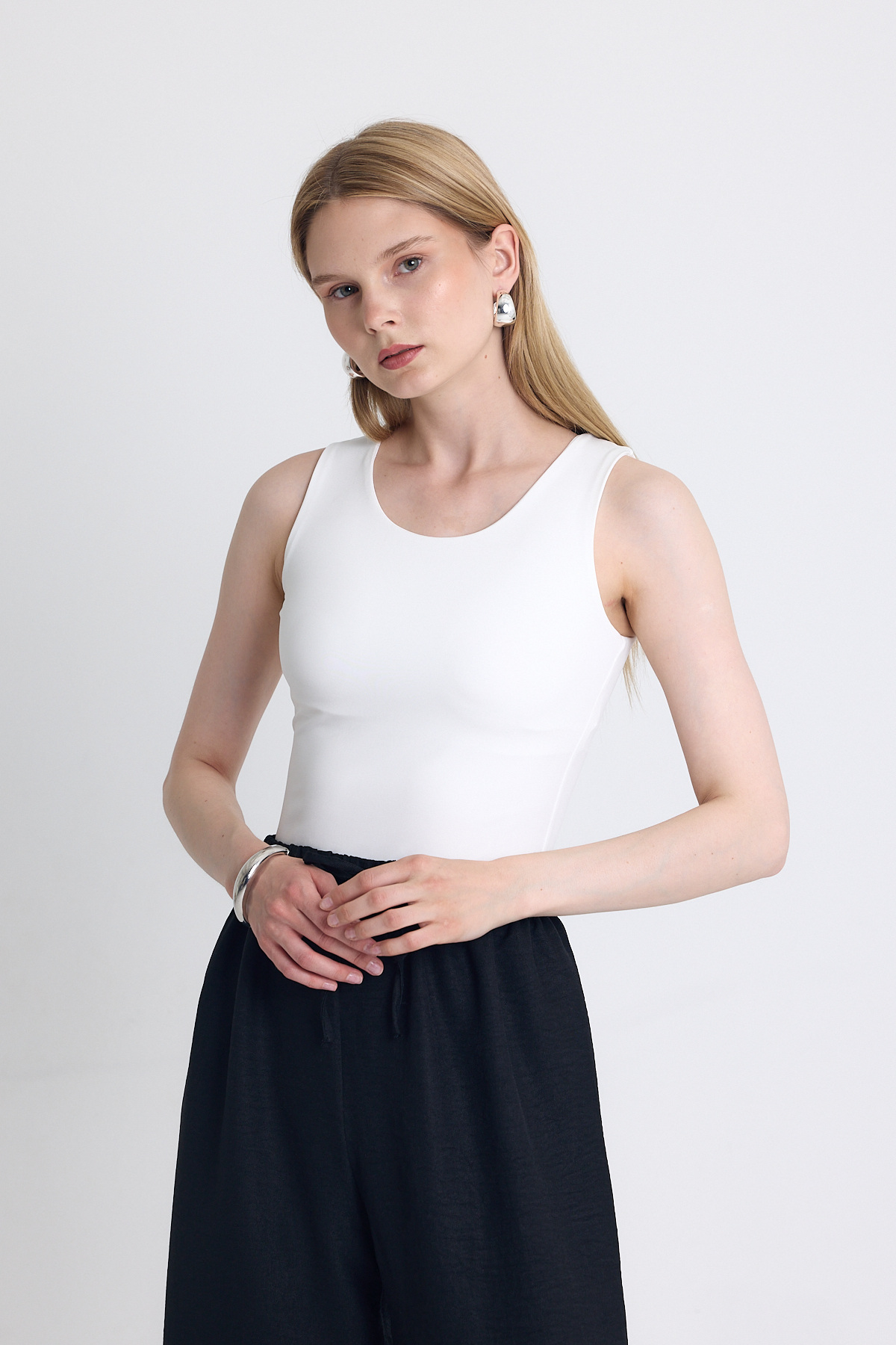 Ekru Slim Fit Kolsuz Basic Atlet 9194M - 2