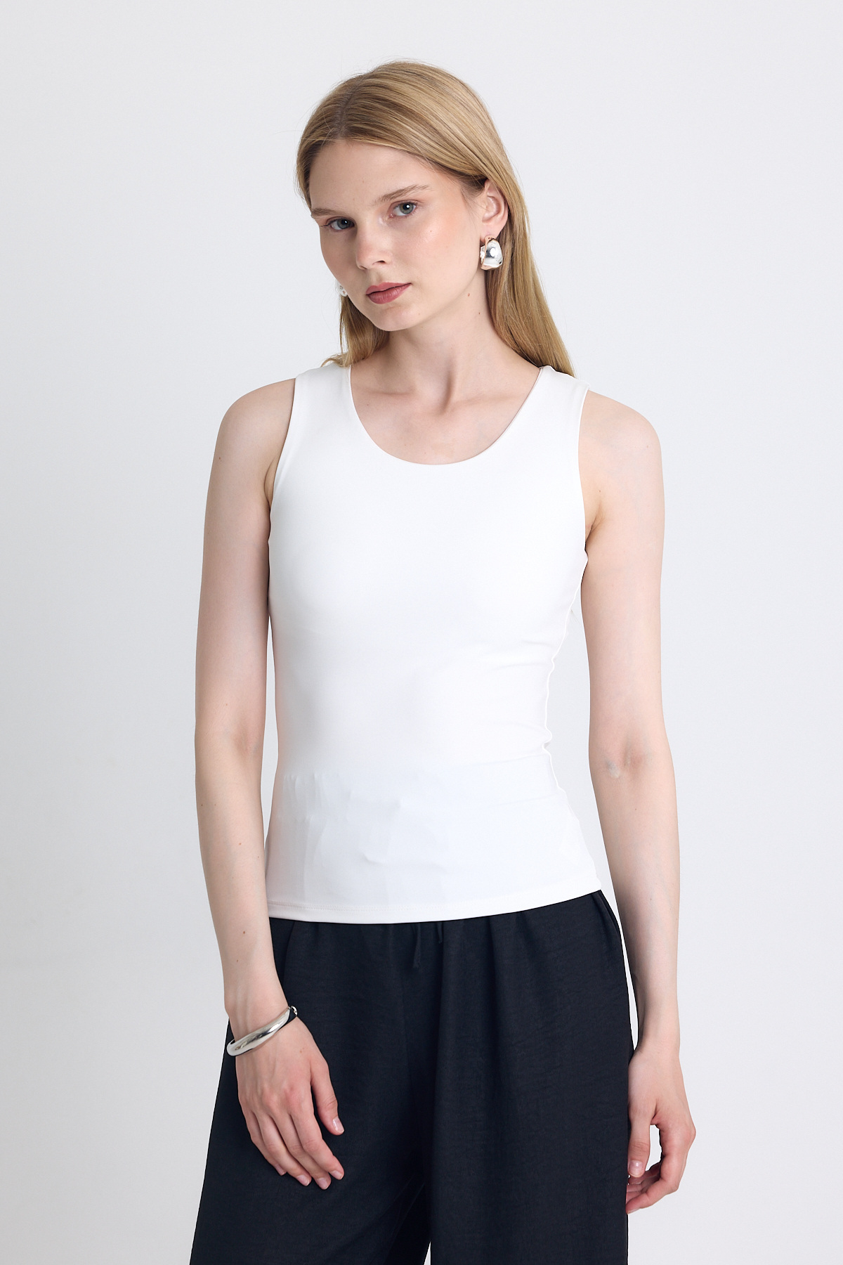 Ekru Slim Fit Kolsuz Basic Atlet 9194M - 6