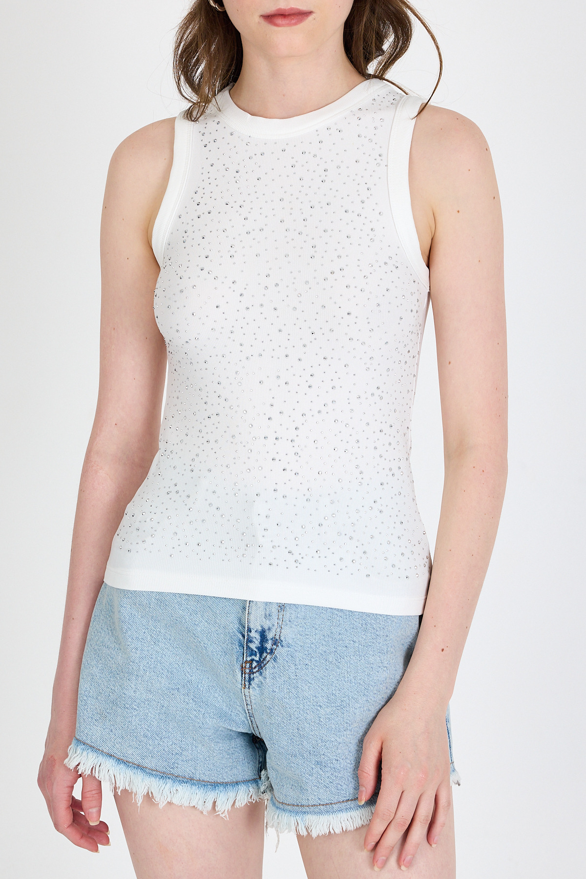 Ekru Taş İşleme Detaylı Halter Yaka Örme Atlet 0349 - 6