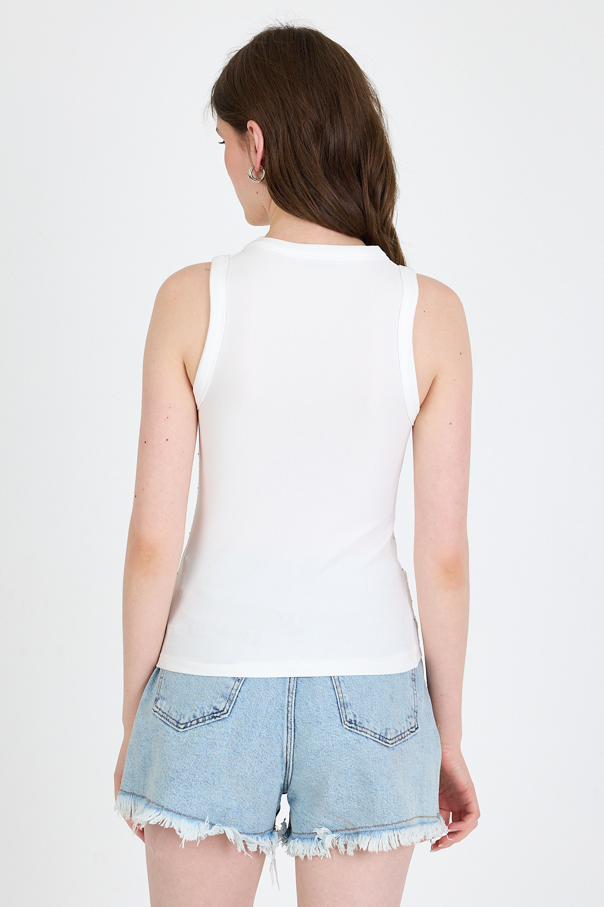 Ekru Taş İşleme Detaylı Halter Yaka Örme Atlet 0349 - 5