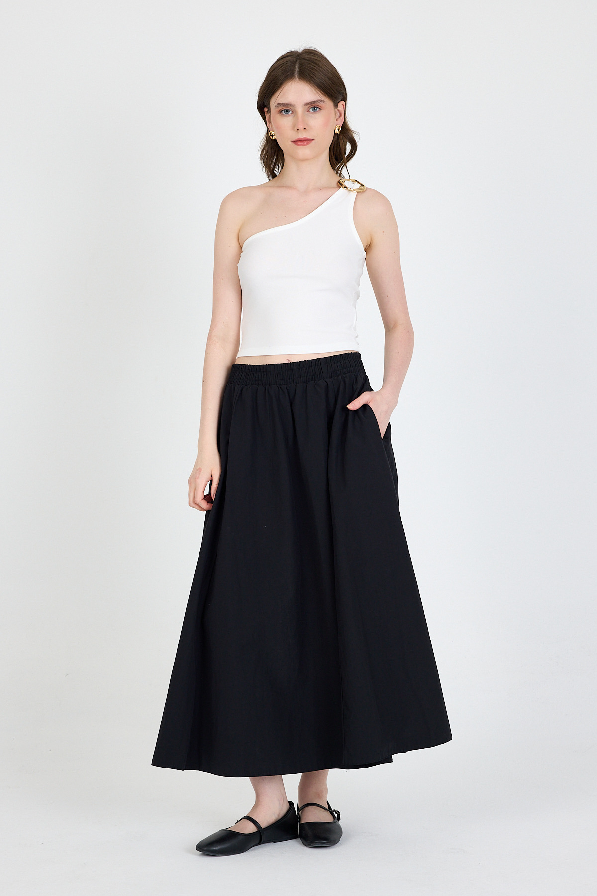 Ekru Toka Detaylı Tek Omuz Bluz 1649 - RAYS