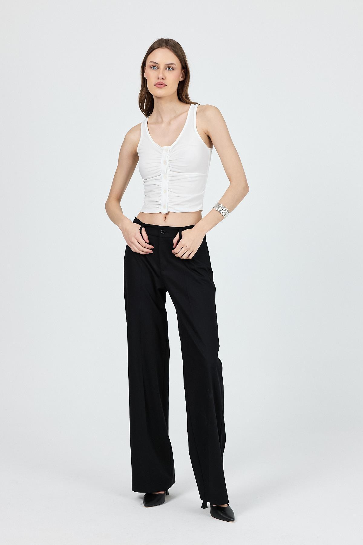 Ekru U Yaka Büzgülü Düğmeli Atlet 13298 - 7