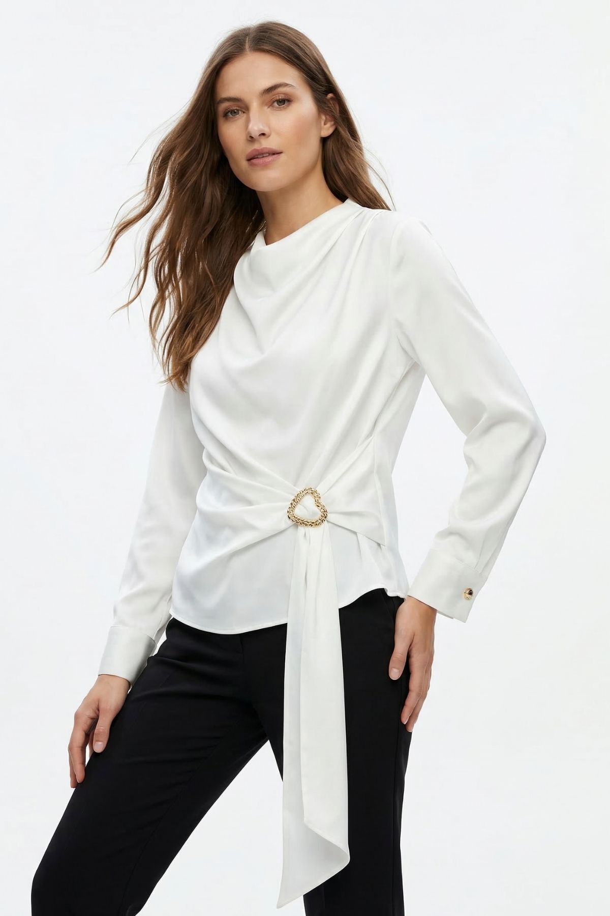 Ekru Uzun Kol Bel Detay Bluz 261109 - RAYS