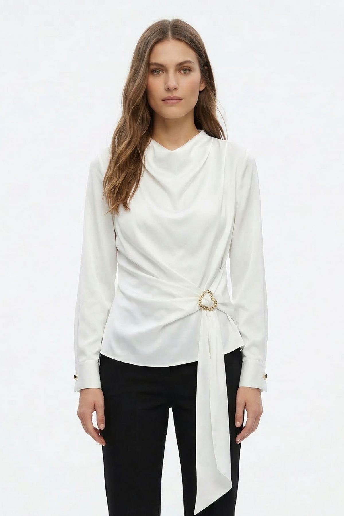 Ekru Uzun Kol Bel Detay Bluz 261109 - 2