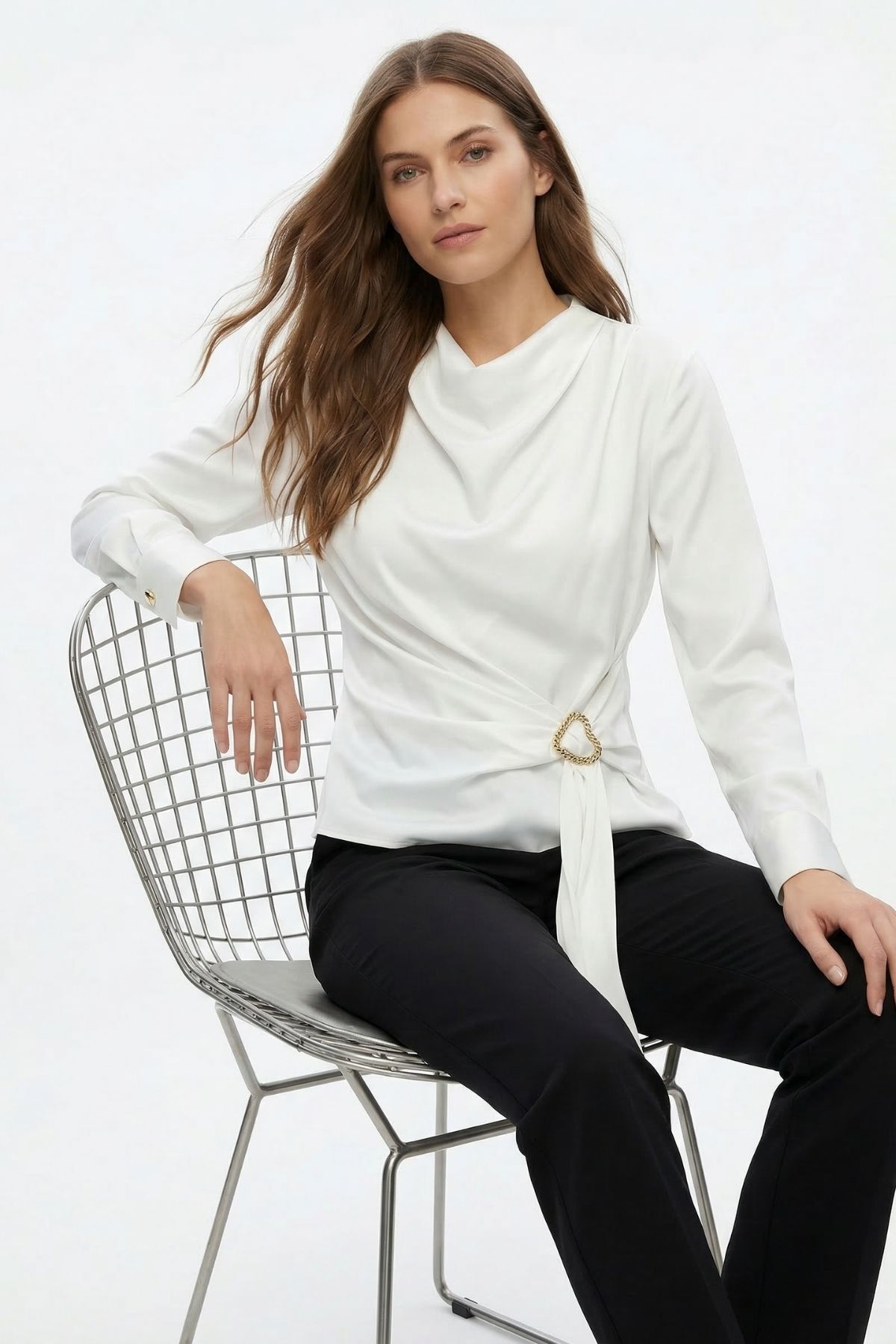 Ekru Uzun Kol Bel Detay Bluz 261109 - RAYS