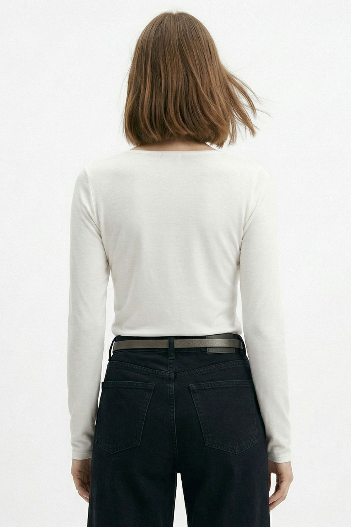 Ekru V Yaka Dantelli Uzun Kollu Bluz 0423 - 3