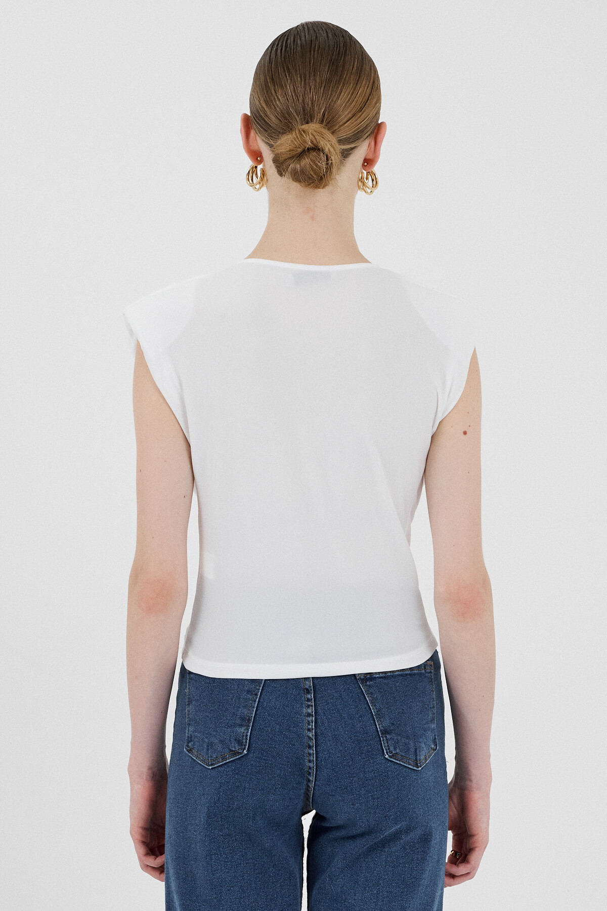 Ekru Vatkalı Degaje Yaka Bluz 2509 - 5