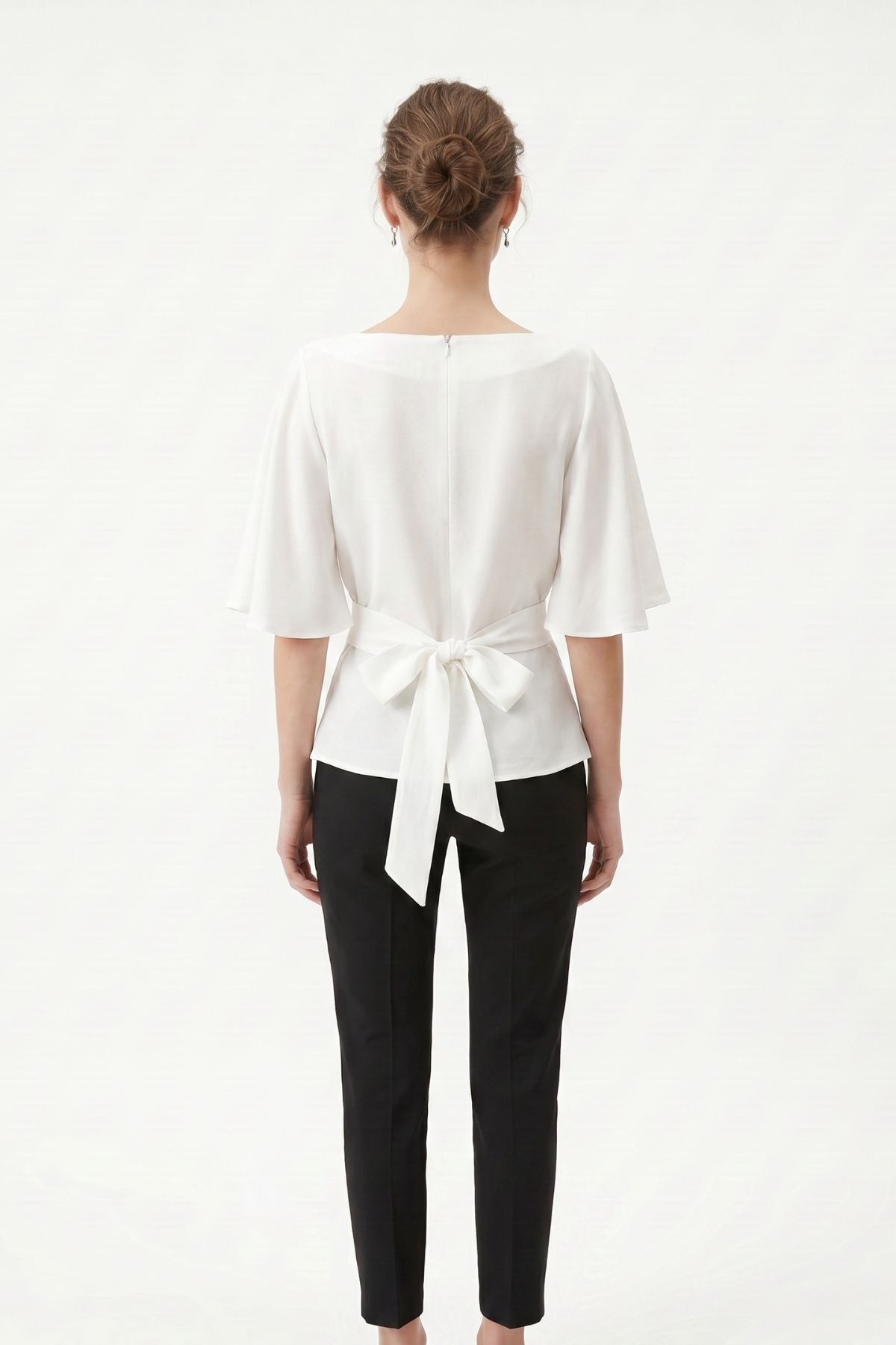 Ekru Volan Kollu Sırt Bağlamalı Bluz 261128 - 3