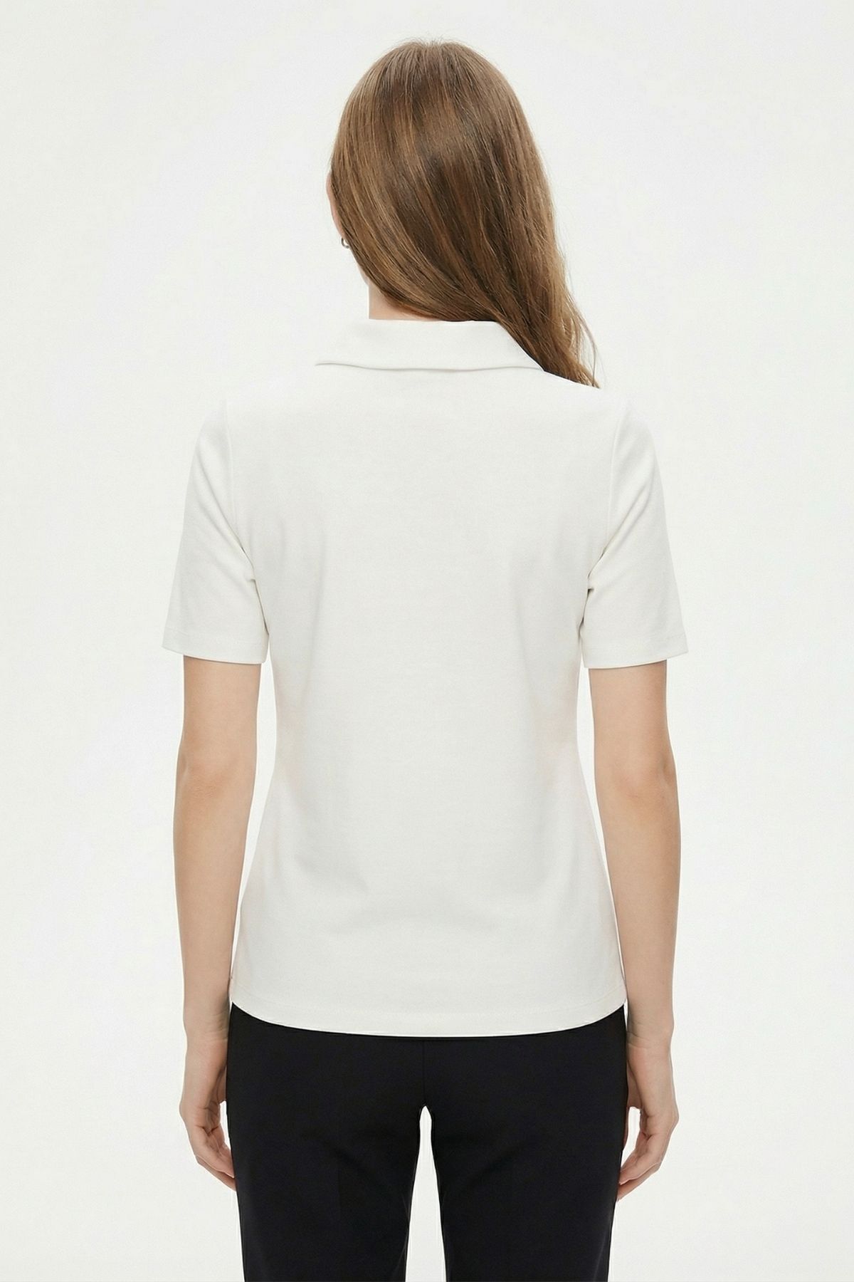 Ekru Yaka Taşlı Kısa Kollu Tişört 6294 - RAYS