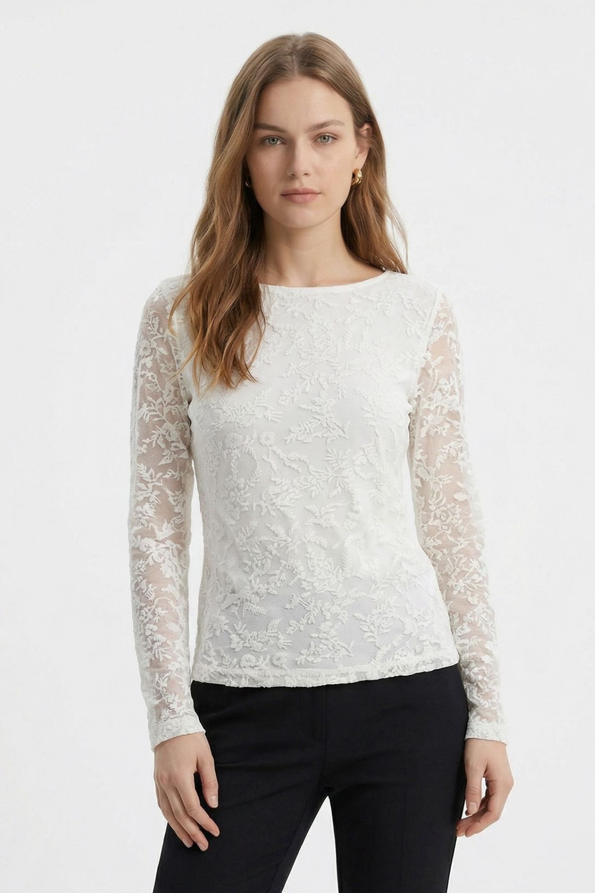 Ekru Yandan Büzgülü Desenli Bluz 8476A - 2