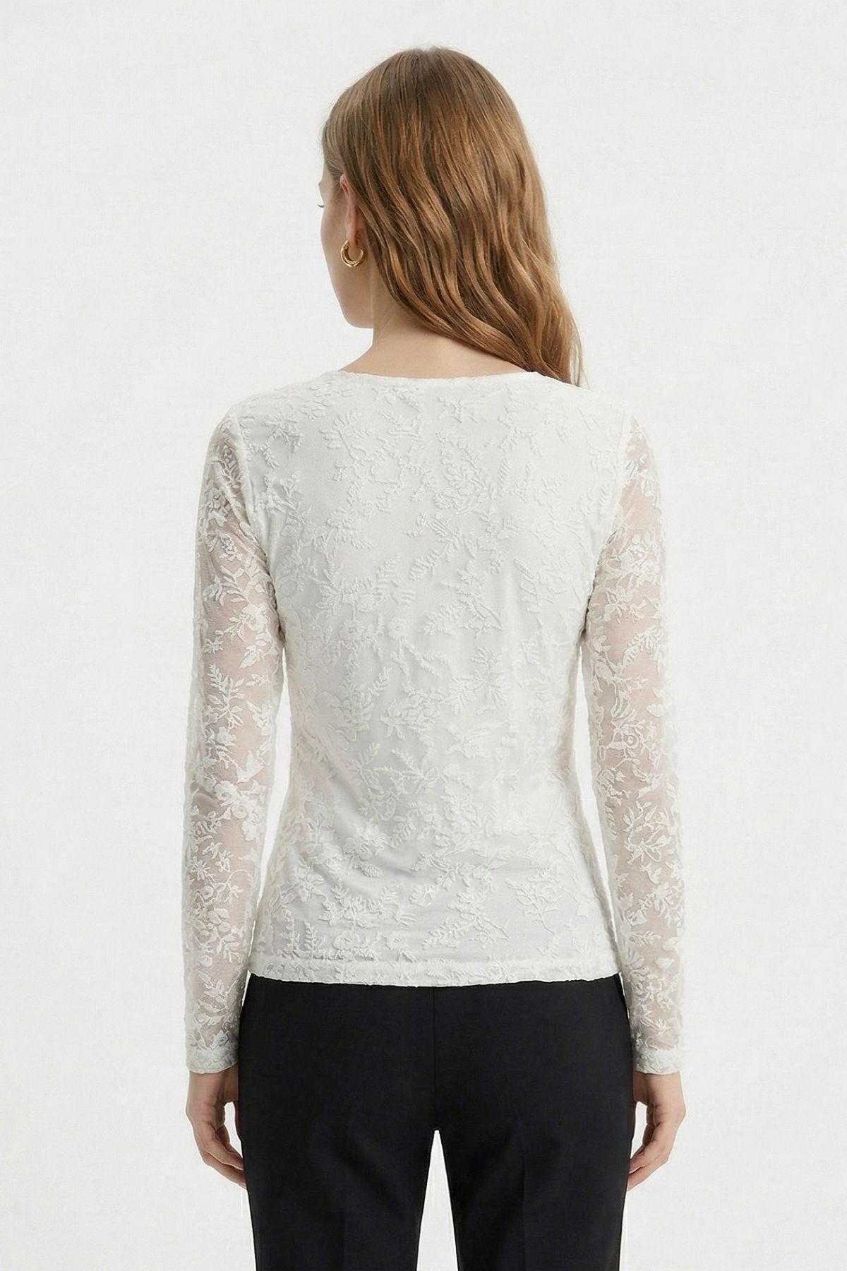 Ekru Yandan Büzgülü Desenli Bluz 8476A - 3