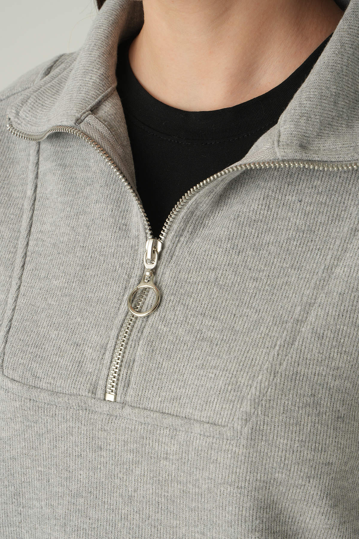 Fermuar Detay Kazak Gri 3065A - 4