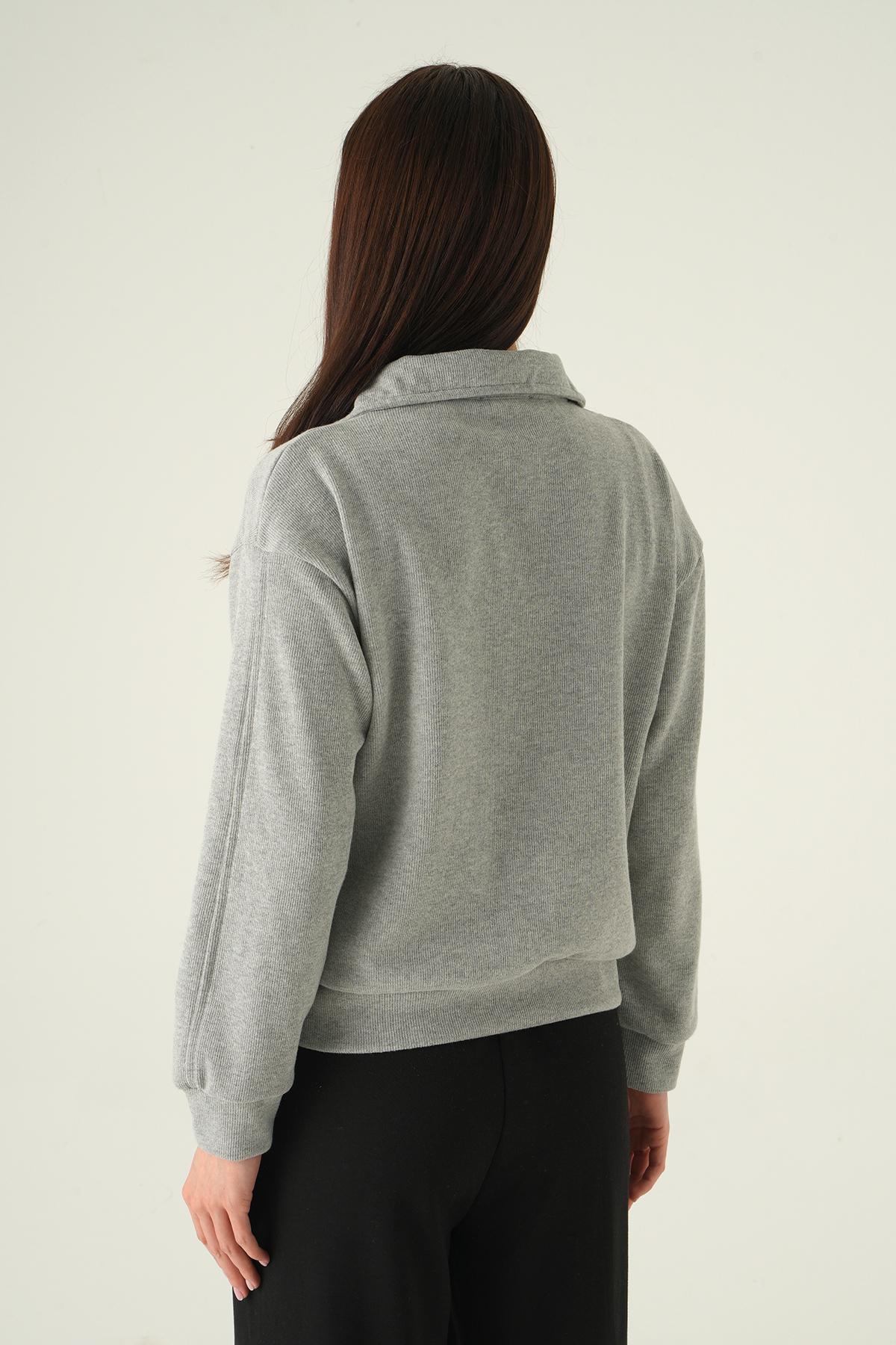 Fermuar Detay Kazak Gri 3065A - 5