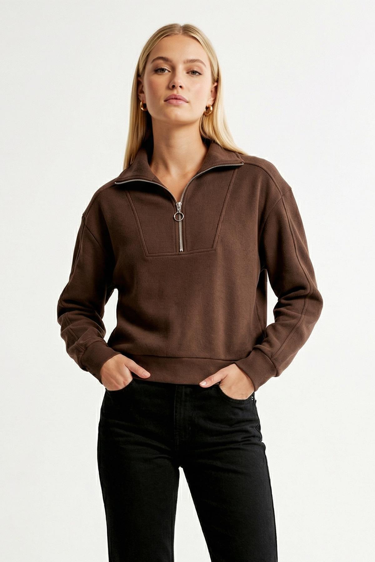  Fermuar Detay Kazak Kahve 3065A - 1