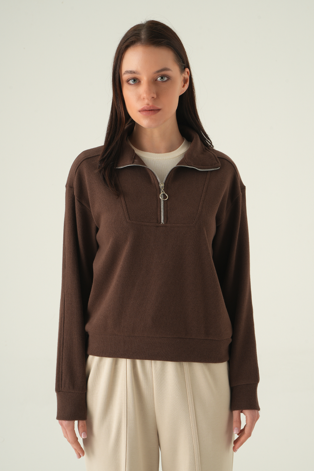 Fermuar Detay Kazak Kahve 3065A - RAYS