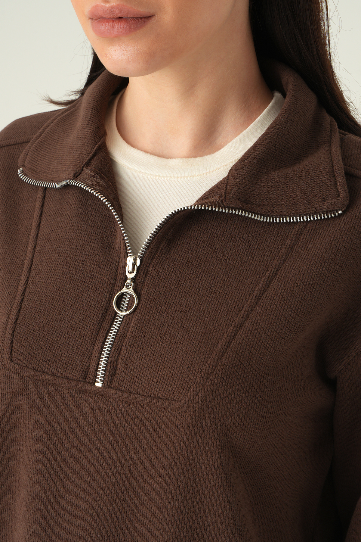 Fermuar Detay Kazak Kahve 3065A - 4