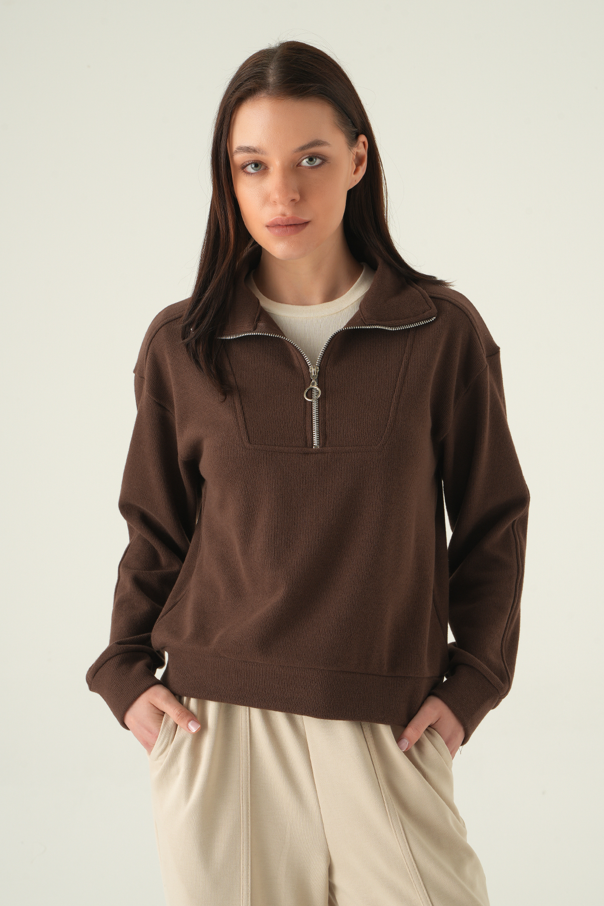 Fermuar Detay Kazak Kahve 3065A - 6