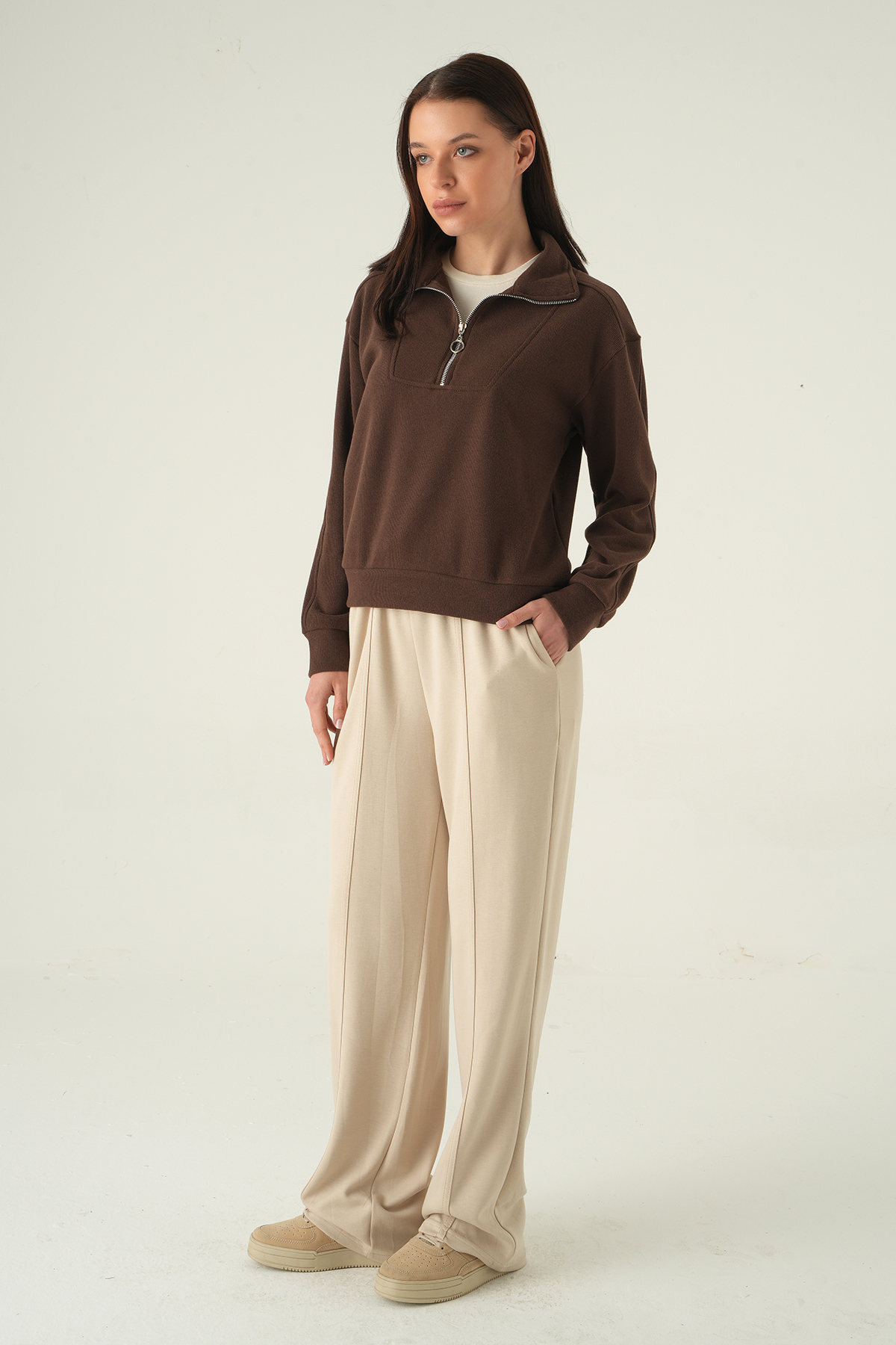 Fermuar Detay Kazak Kahve 3065A - 3