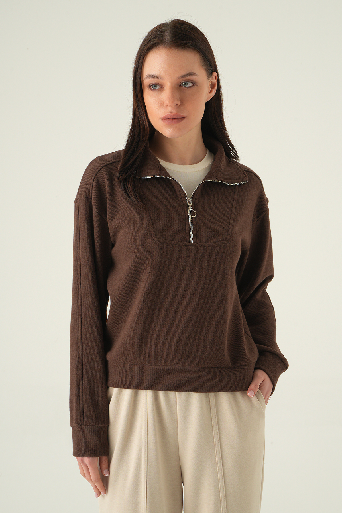 Fermuar Detay Kazak Kahve 3065A - 7