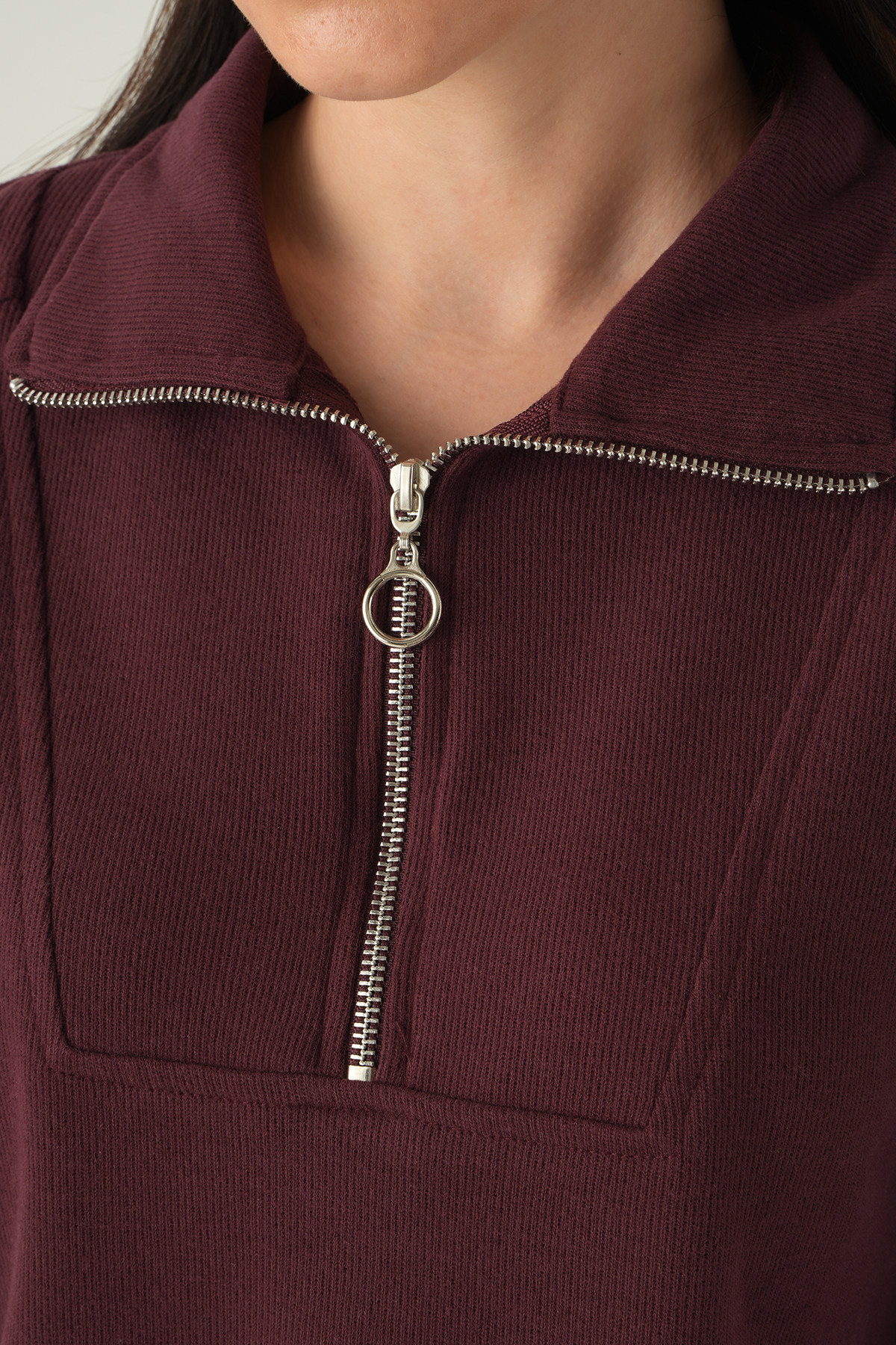 Fermuar Detay Kazak Mürdüm 3065A - RAYS