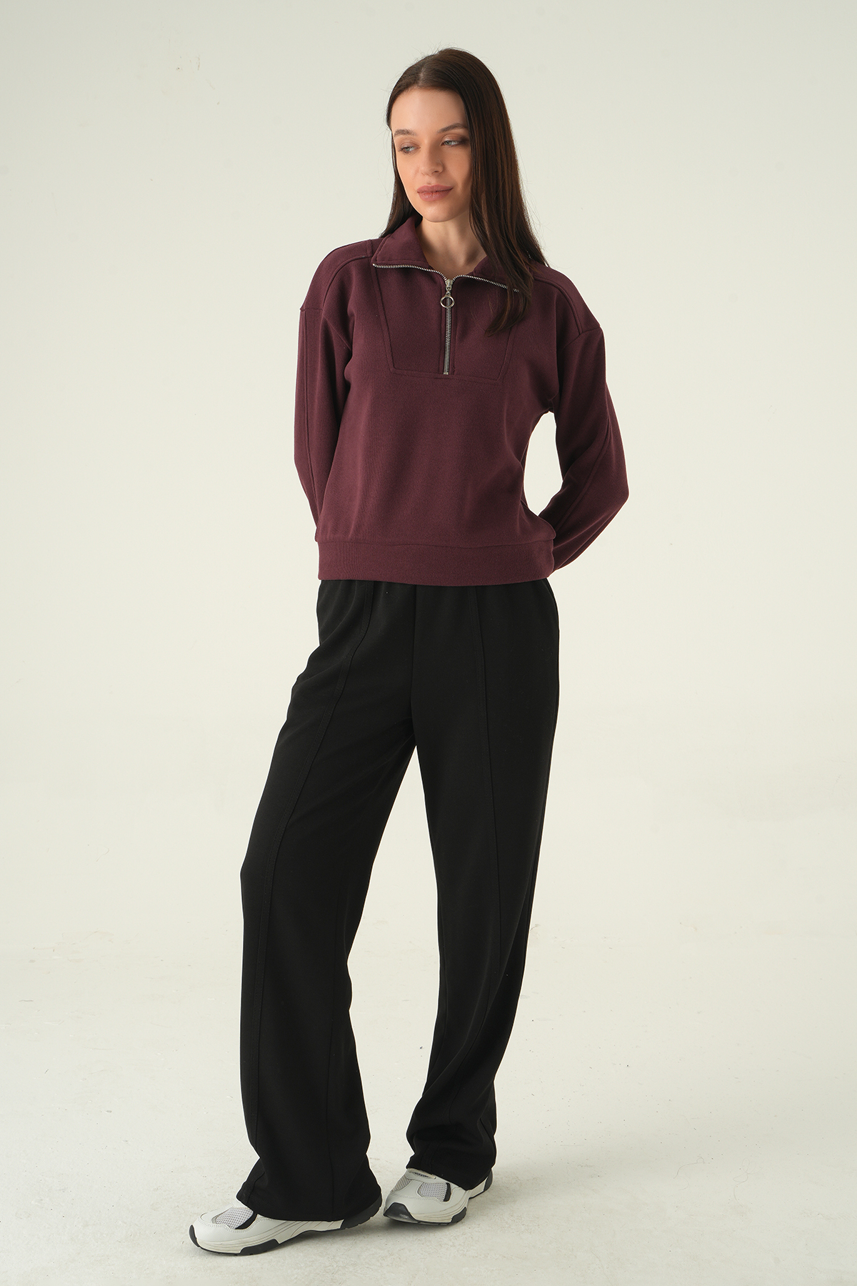 Fermuar Detay Kazak Mürdüm 3065A - 3