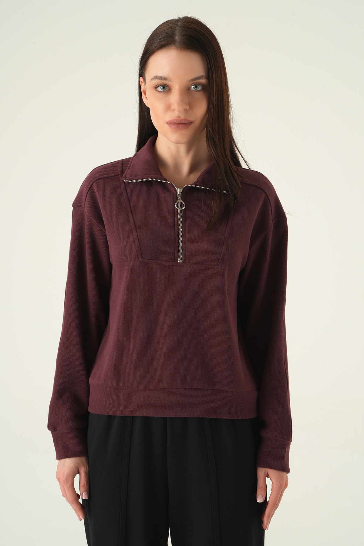 Fermuar Detay Kazak Mürdüm 3065A - RAYS