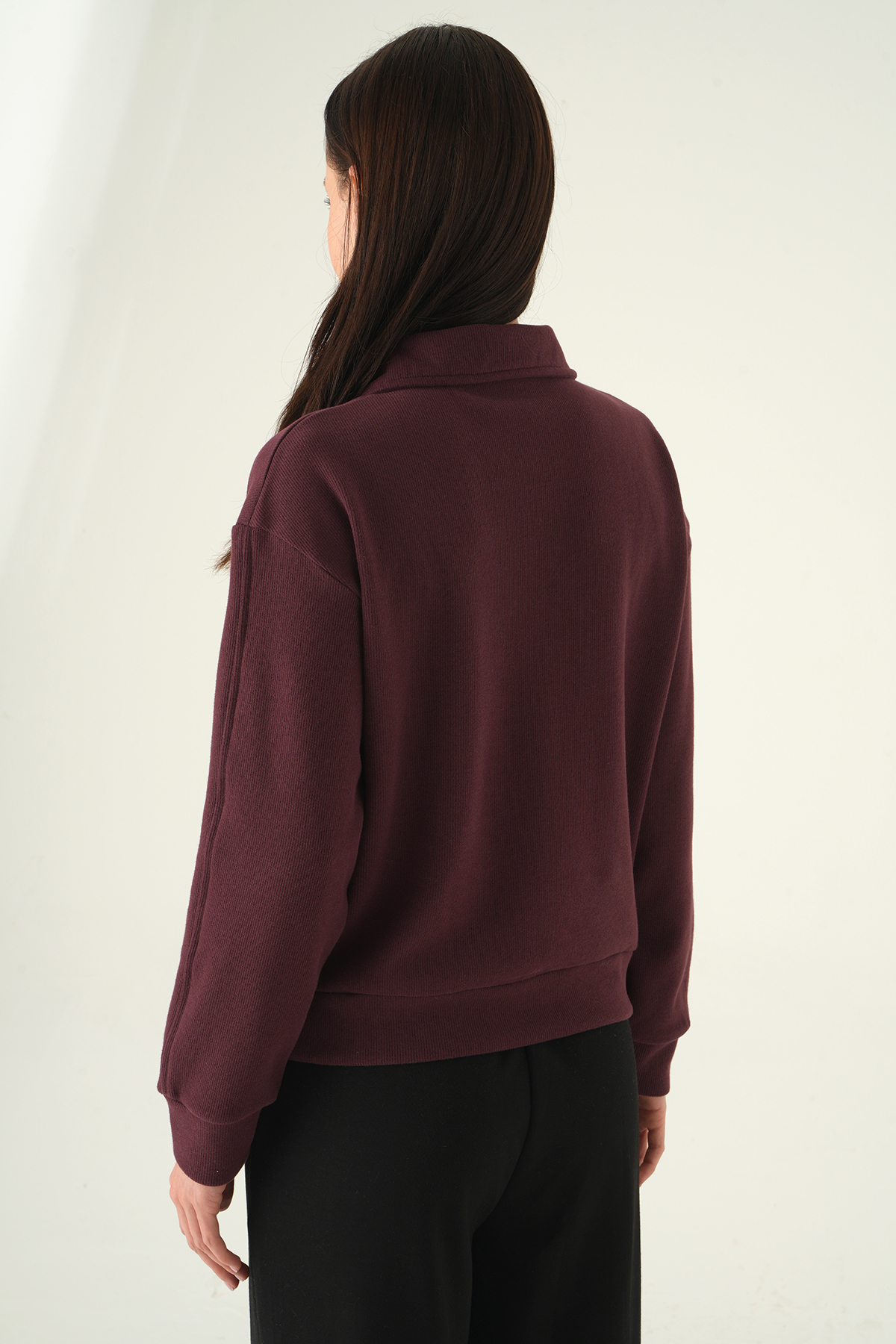 Fermuar Detay Kazak Mürdüm 3065A - 5