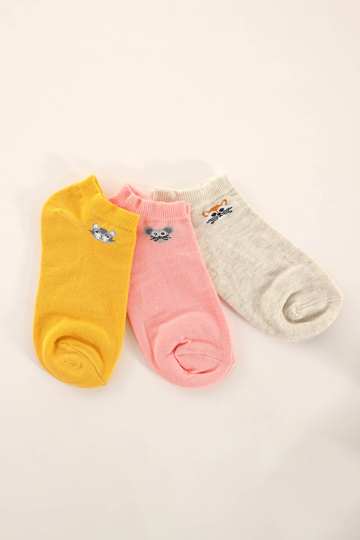 Figürlü 3'Lü Patik Bayan Çorap - 1013 Renkli - 2