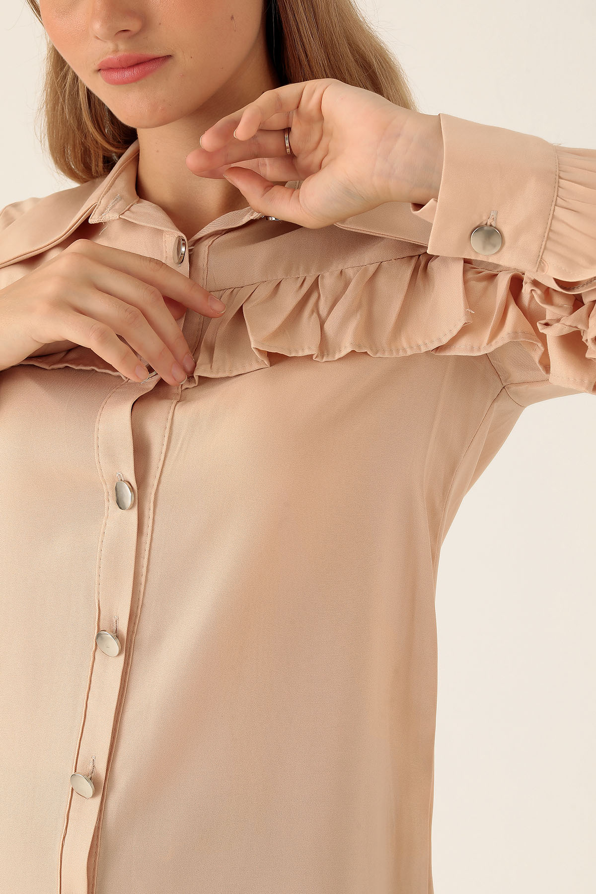 Fırfır Detay Bayan Gömlek - 6731A Bej - 5