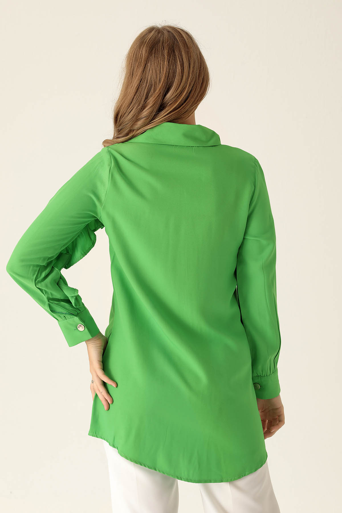 Fırfır Detay Bayan Gömlek - 6731A Benetton Yeşili - 5