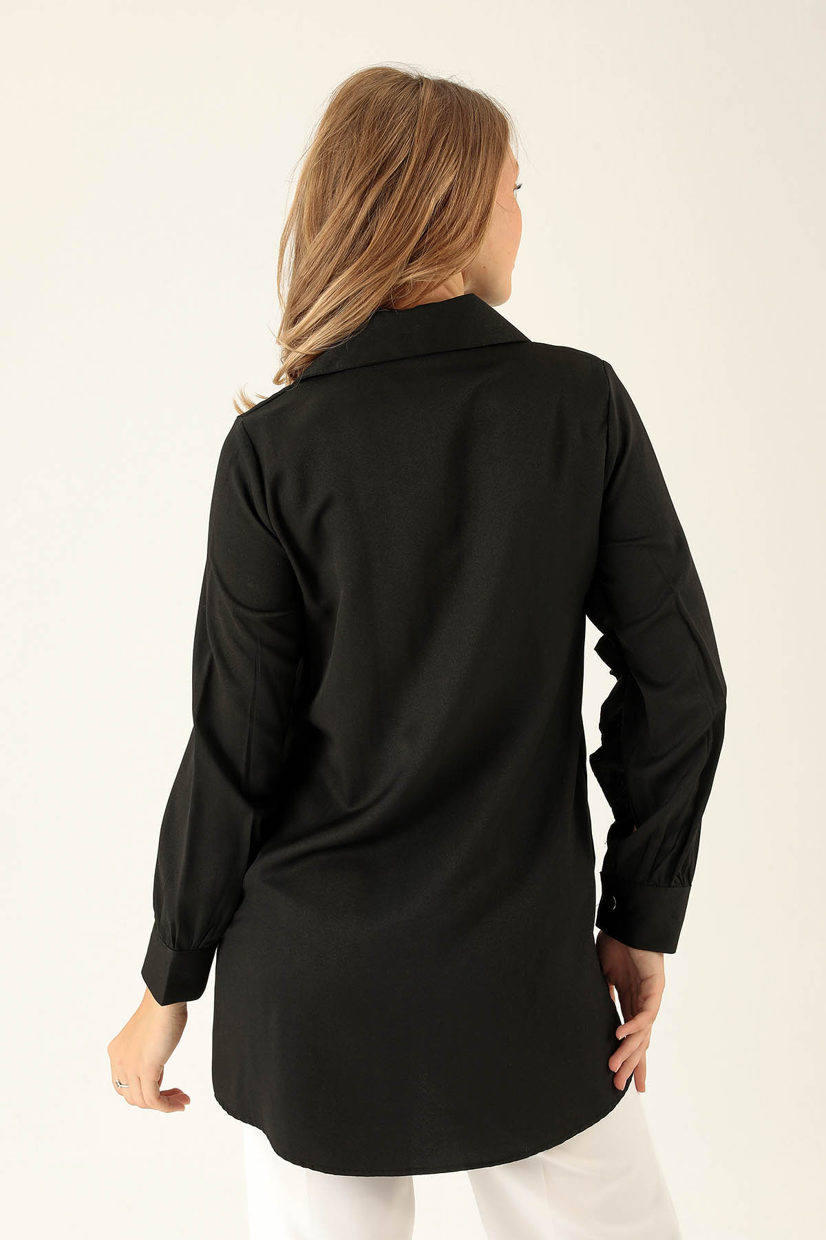 Fırfır Detay Bayan Gömlek - 6731A Siyah - 5