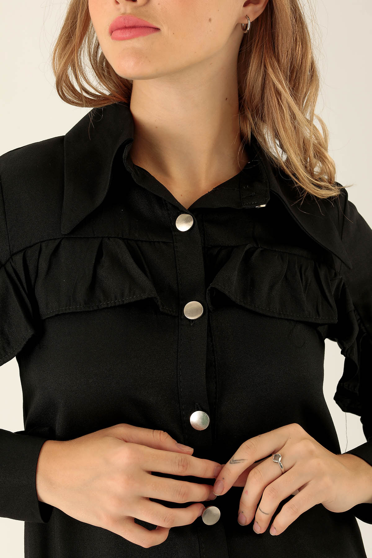 Fırfır Detay Bayan Gömlek - 6731A Siyah - 6