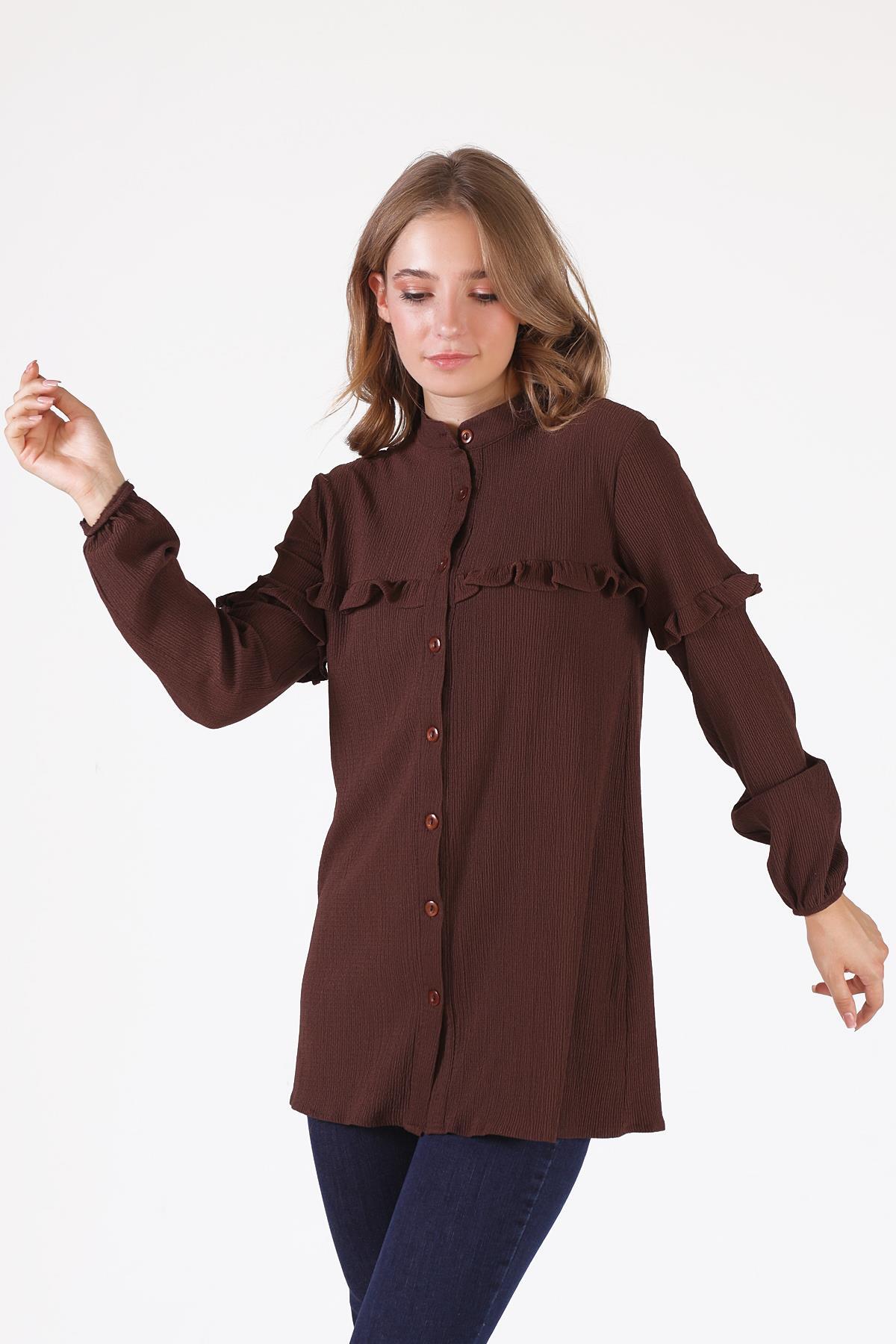 Fırfır Detaylı Tunik - 6432A Kahve - 2